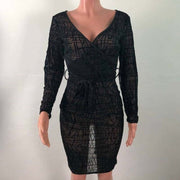 deep v-neck long sleeved dress, view 5 - MRSLM