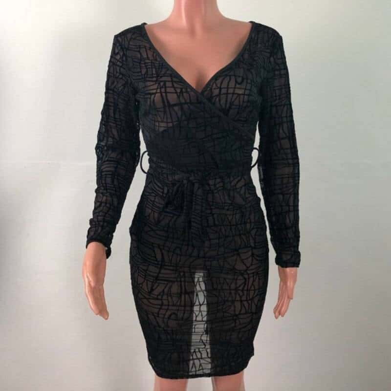 deep v-neck long sleeved dress, view 5 - MRSLM