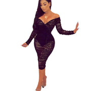 deep v-neck long sleeved dress, view 6 - MRSLM