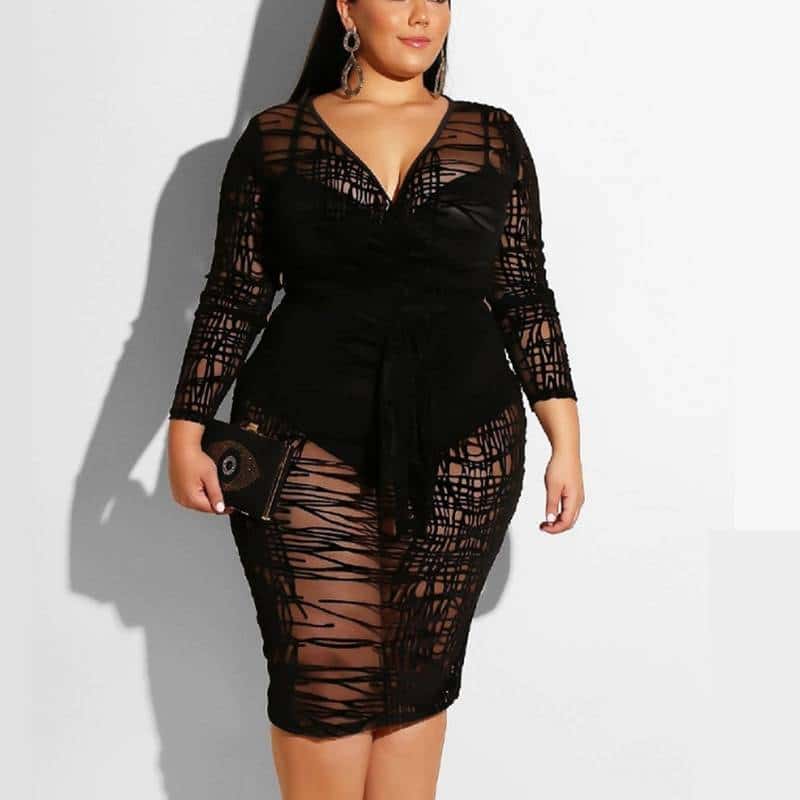 deep v-neck long sleeved dress, view 7 - MRSLM