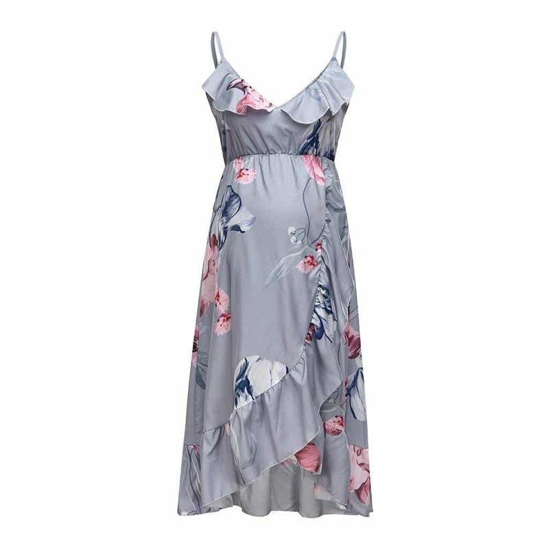 maternity floral ruffle sundress, view 8 - MRSLM