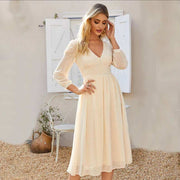 Elegant v-neck chiffon midi dress, view 4 - MRSLM