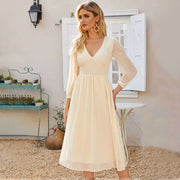 Elegant v-neck chiffon midi dress, view 5 - MRSLM