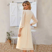 Elegant v-neck chiffon midi dress, view 6 - MRSLM