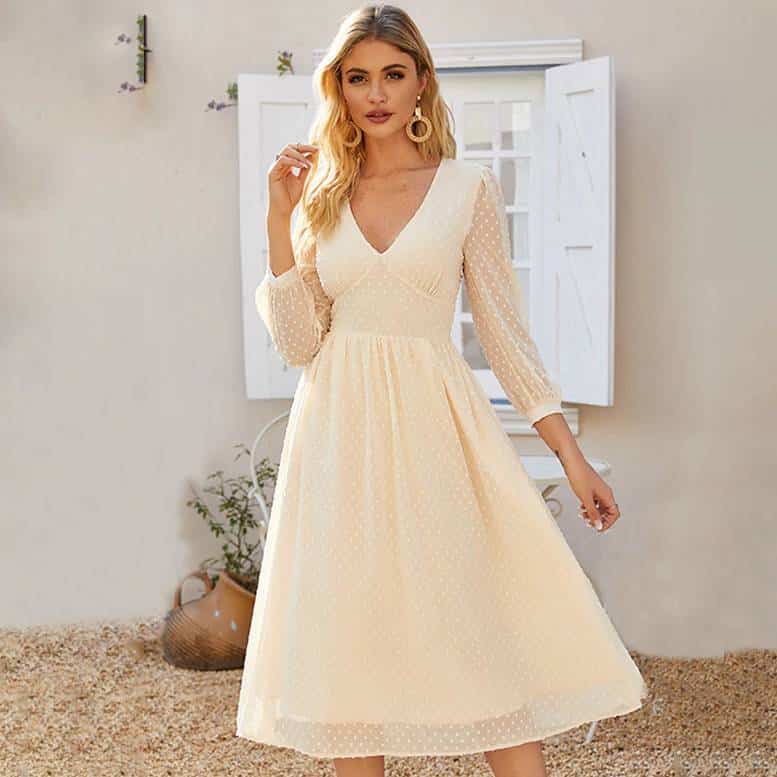 Elegant v-neck chiffon midi dress - MRSLM