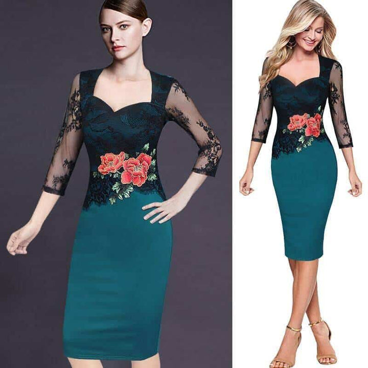 Elegant Vintage Floral Lace Women’s Pencil Dress
