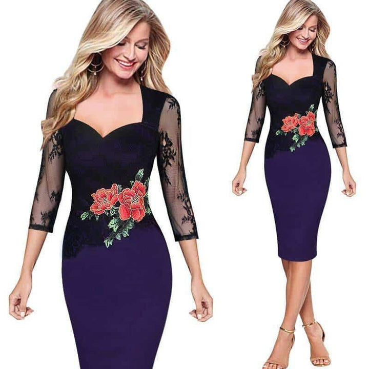 Elegant Vintage Floral Lace Women’s Pencil Dress