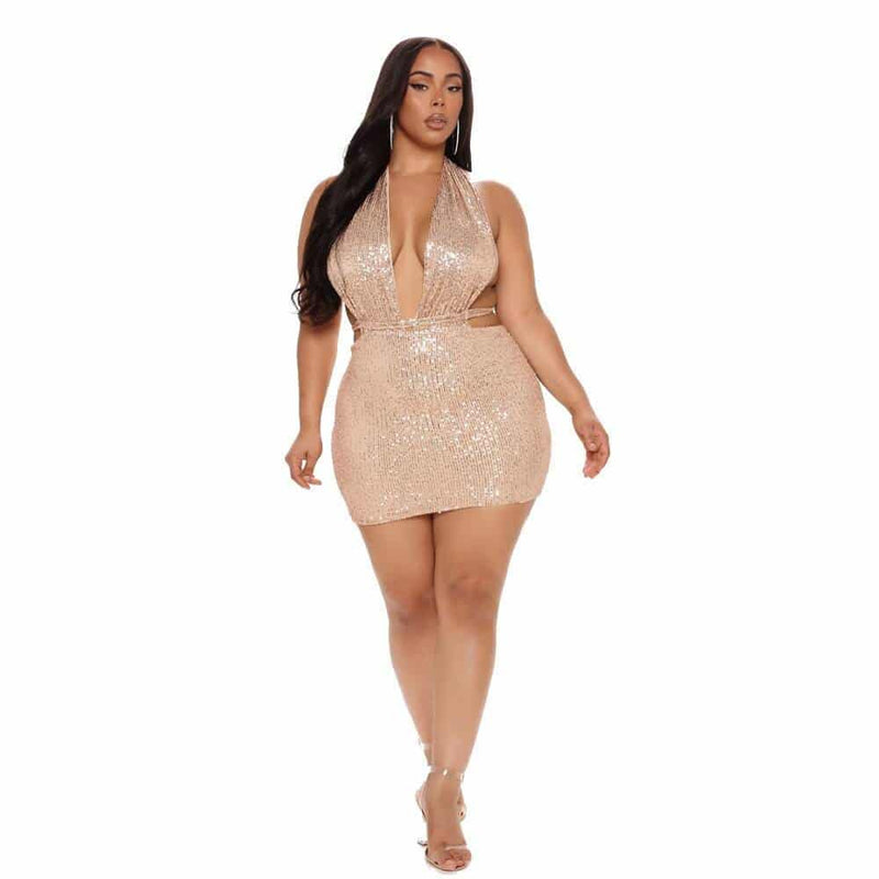 v neck sequin dress, view 2 - MRSLM