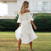 white off-shoulder dress for women, view 6 - MRSLM