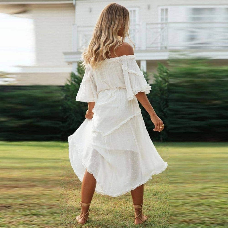 white off-shoulder dress for women, view 6 - MRSLM