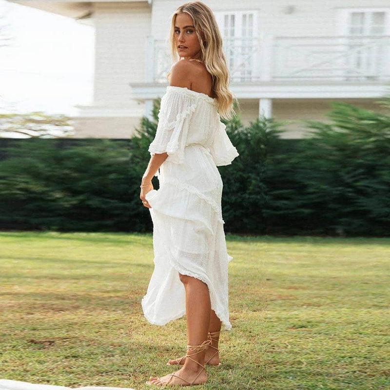 white off-shoulder dress for women, view 5 - MRSLM