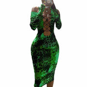Leopard printed full sleeve dress, view 4 - MRSLM