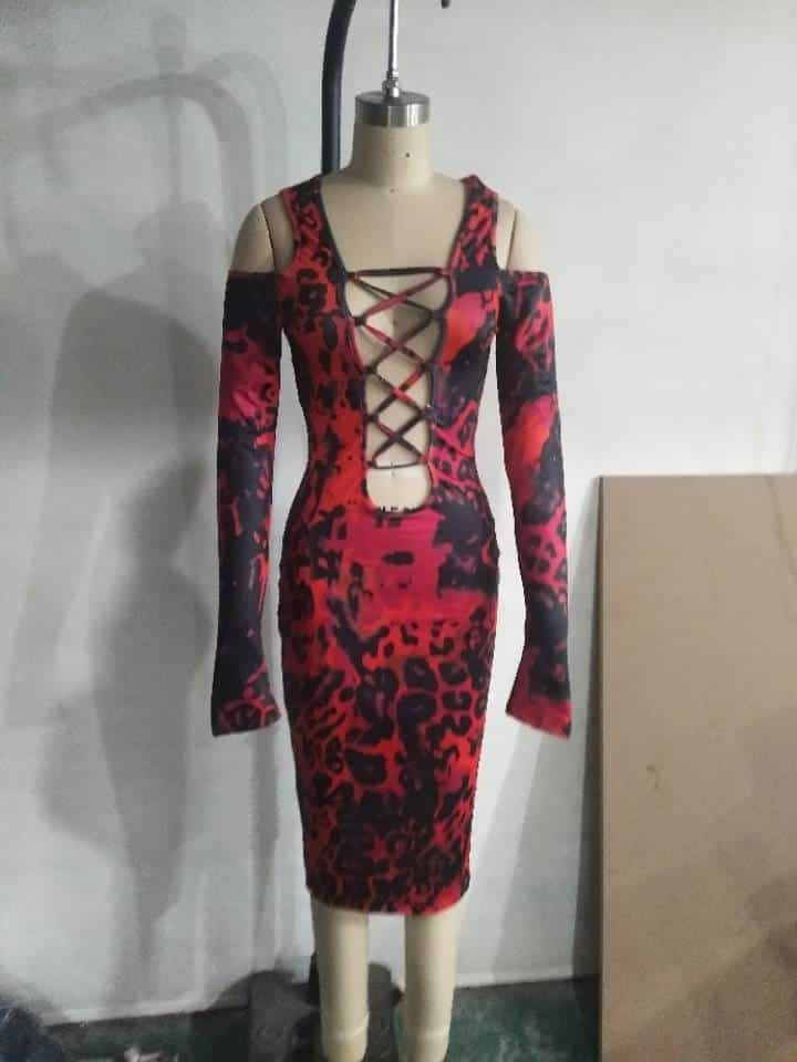 Leopard printed full sleeve dress, view 6 - MRSLM