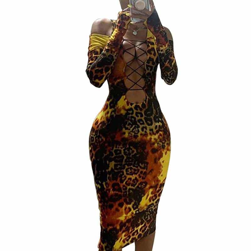 Leopard printed full sleeve dress, view 3 - MRSLM