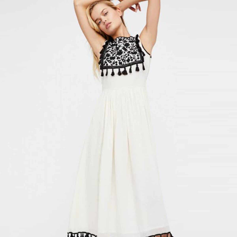 hand embroidered tassel midi dress, view 4 - MRSLM