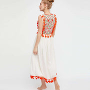 hand embroidered tassel midi dress, view 6 - MRSLM