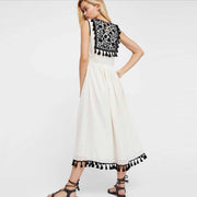 hand embroidered tassel midi dress, view 5 - MRSLM