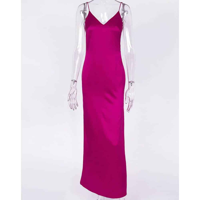High-waisted maxi satin dress, view 5 - MRSLM