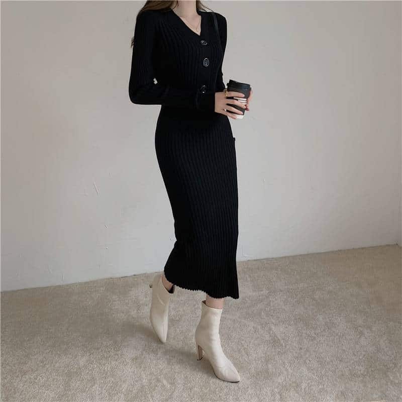 knitted long sleeve elegant dress, view 8 - MRSLM