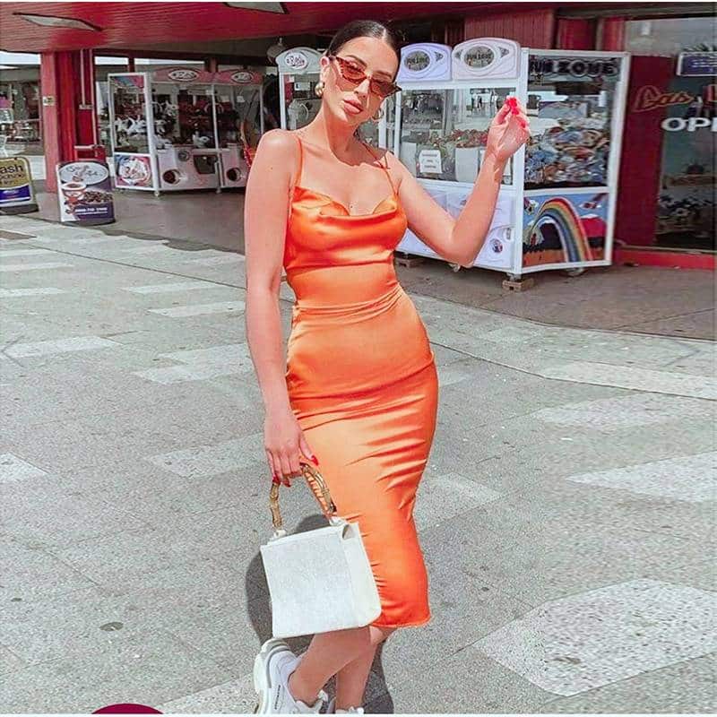 Long satin bodycon dress for women, view 12 - MRSLM