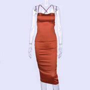 Long satin bodycon dress for women, view 4 - MRSLM