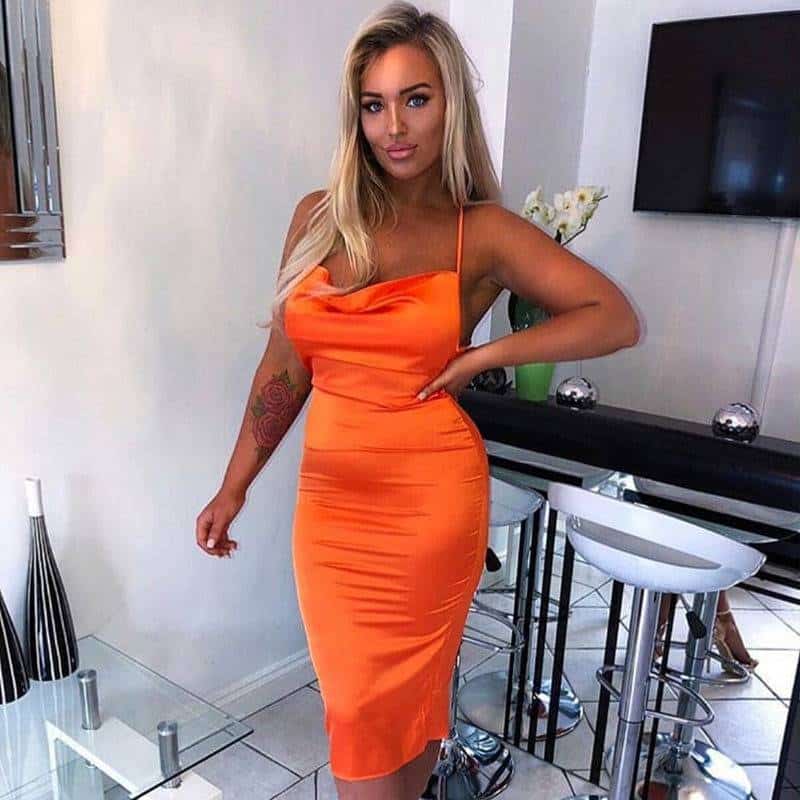 Long satin bodycon dress for women, view 6 - MRSLM
