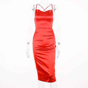 Long satin bodycon dress for women, view 2 - MRSLM