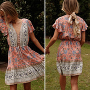 V-neck mini dress with short sleeves, view 6 - MRSLM