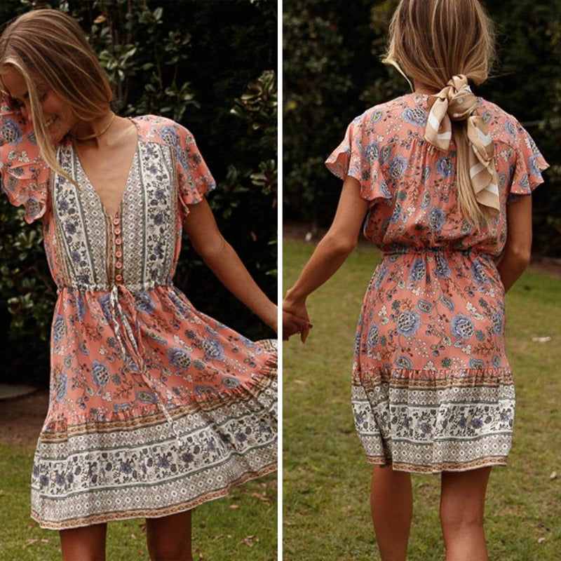 V-neck mini dress with short sleeves, view 6 - MRSLM
