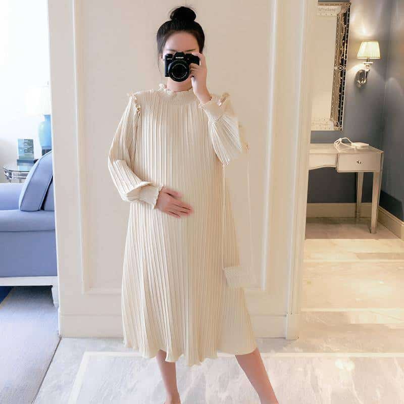 maternity chiffon pleated dress, view 3 - MRSLM