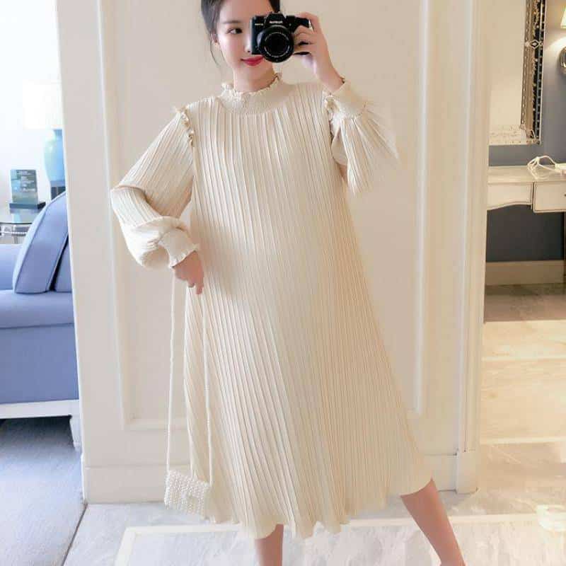 maternity chiffon pleated dress, view 5 - MRSLM