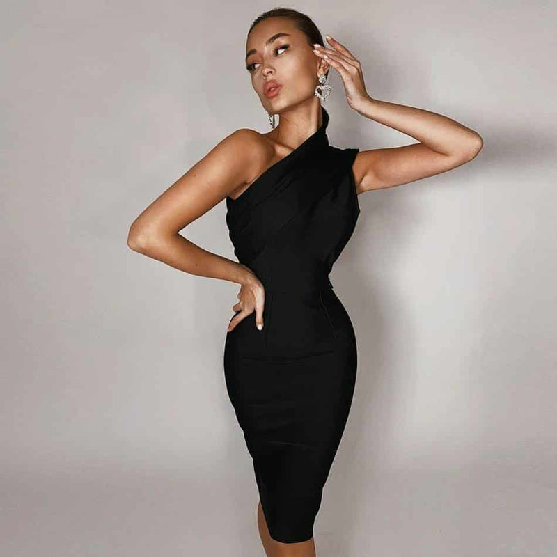 one shoulder bodycon dress, view 3 - MRSLM