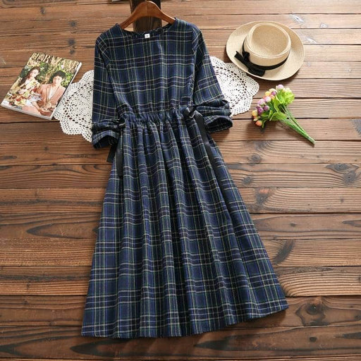 plaid linen mori dress - MRSLM