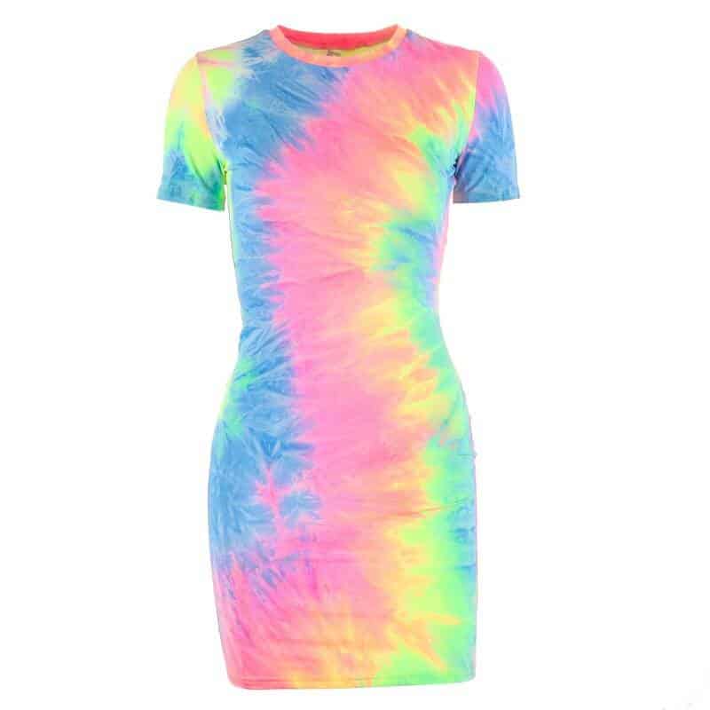rainbow neon tie dye mini dress, view 8 - MRSLM