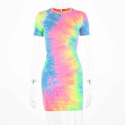 rainbow neon tie dye mini dress, view 4 - MRSLM