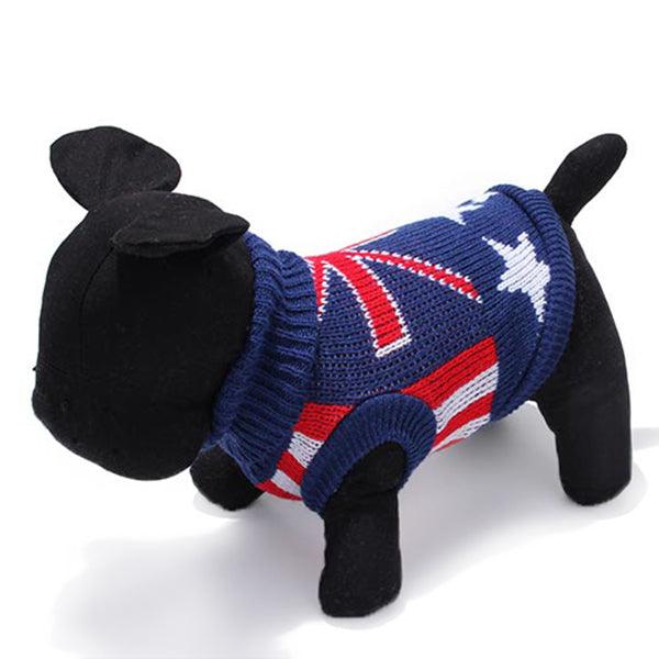 Dark Blue UK Flag Pet Dog Knitted Breathable Sweater Outwear Apparel - MRSLM