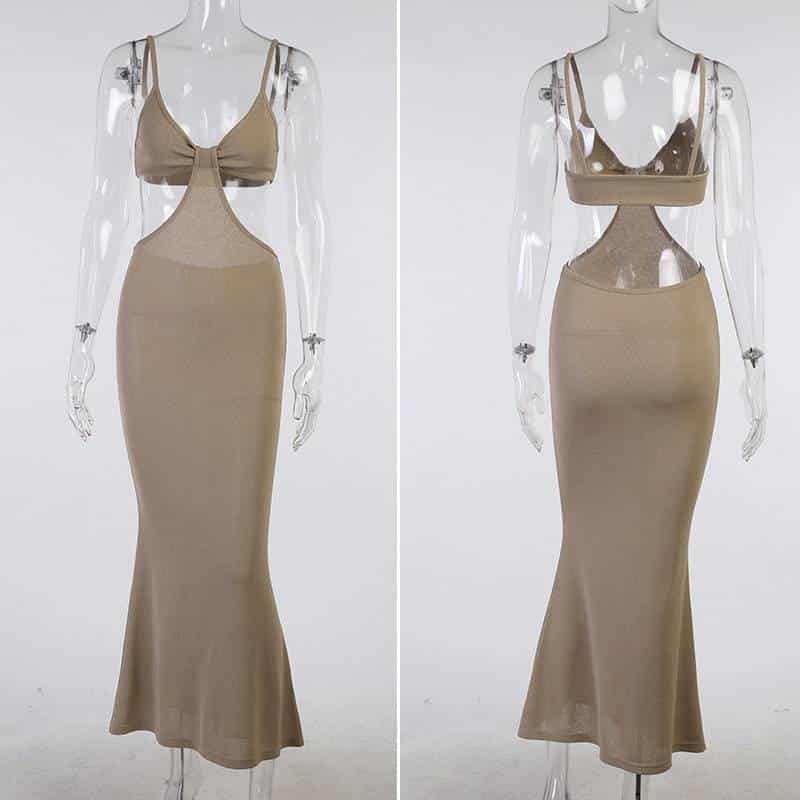 backless maxi dress with cutouts, view 7 - MRSLM