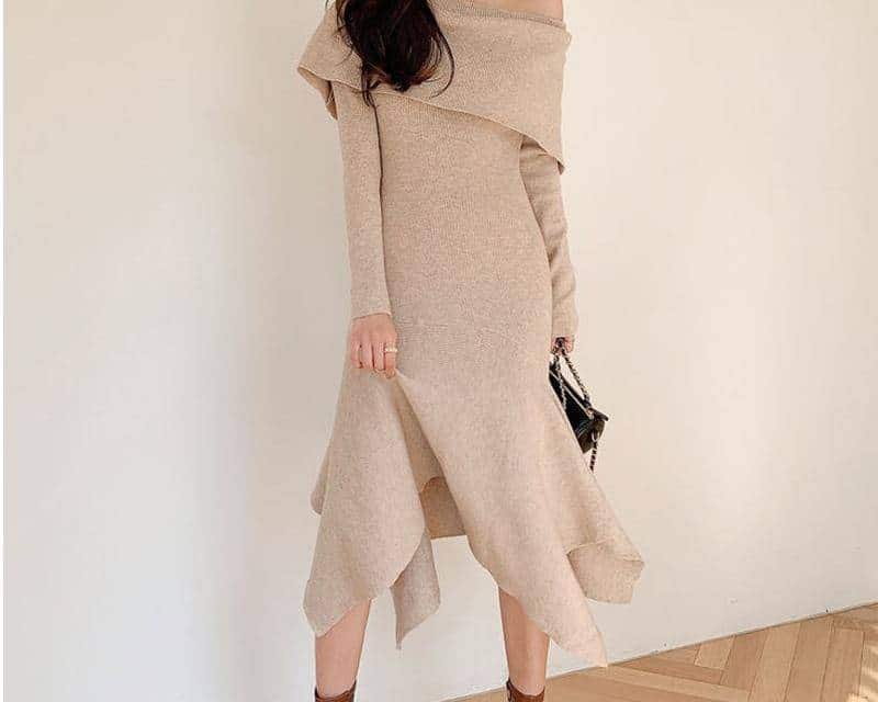 slash neck knitting dress, view 7 - MRSLM