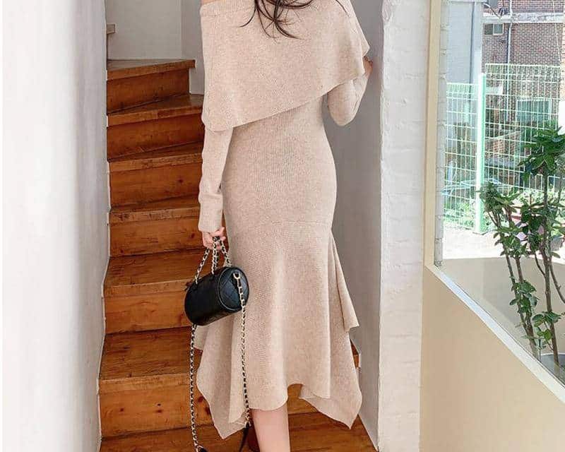 slash neck knitting dress, view 8 - MRSLM