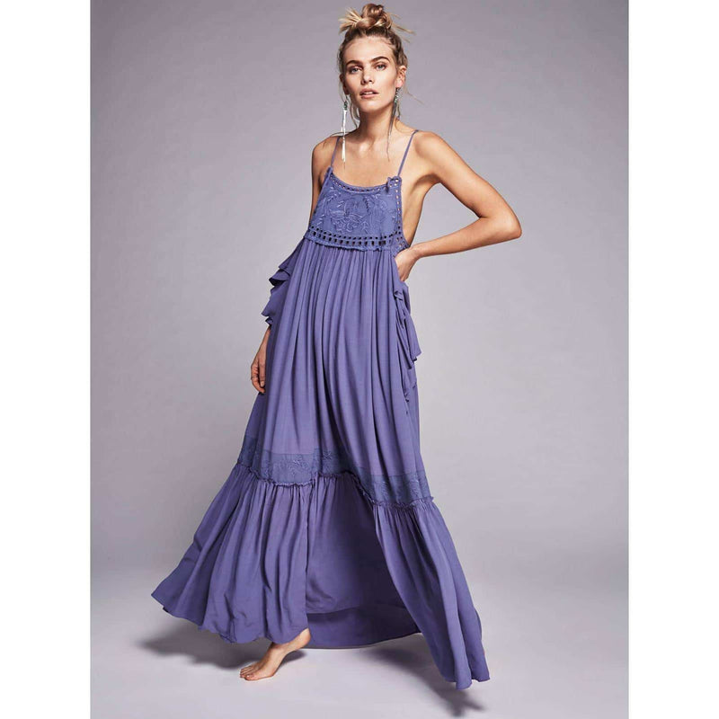 solid blue maxi dress for women, view 3 - MRSLM