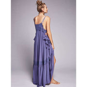 solid blue maxi dress for women, view 4 - MRSLM