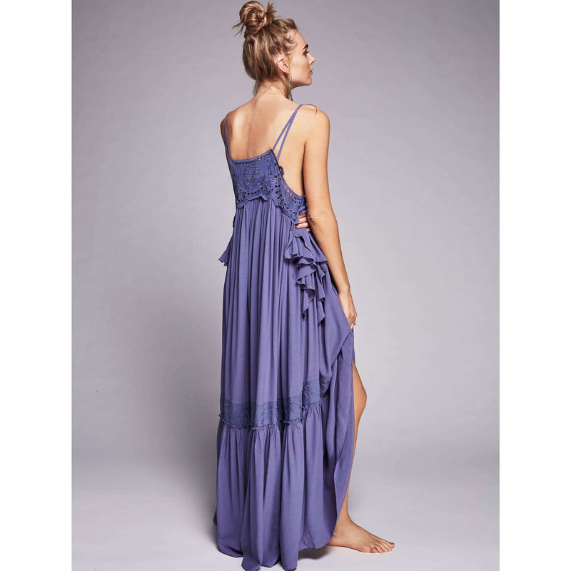 solid blue maxi dress for women, view 4 - MRSLM
