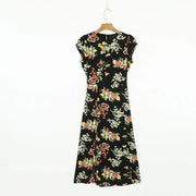 summer casual flower printed round neck dress, view 3 - MRSLM