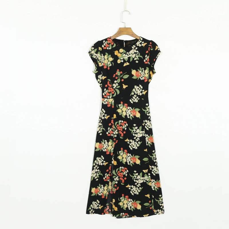 summer casual flower printed round neck dress, view 3 - MRSLM