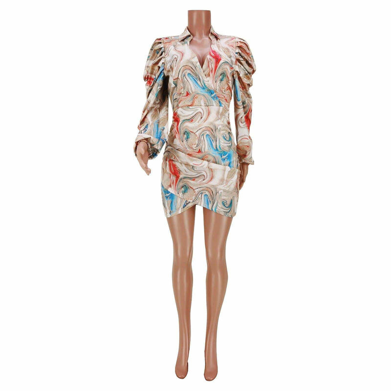 V-neck pleated zipper dress, view 4 - MRSLM