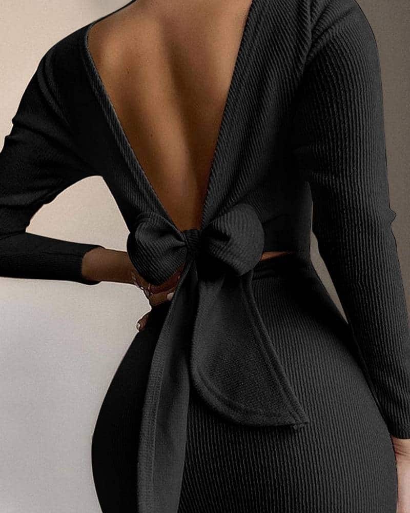 back knotted bodycon dress, view 5 - MRSLM