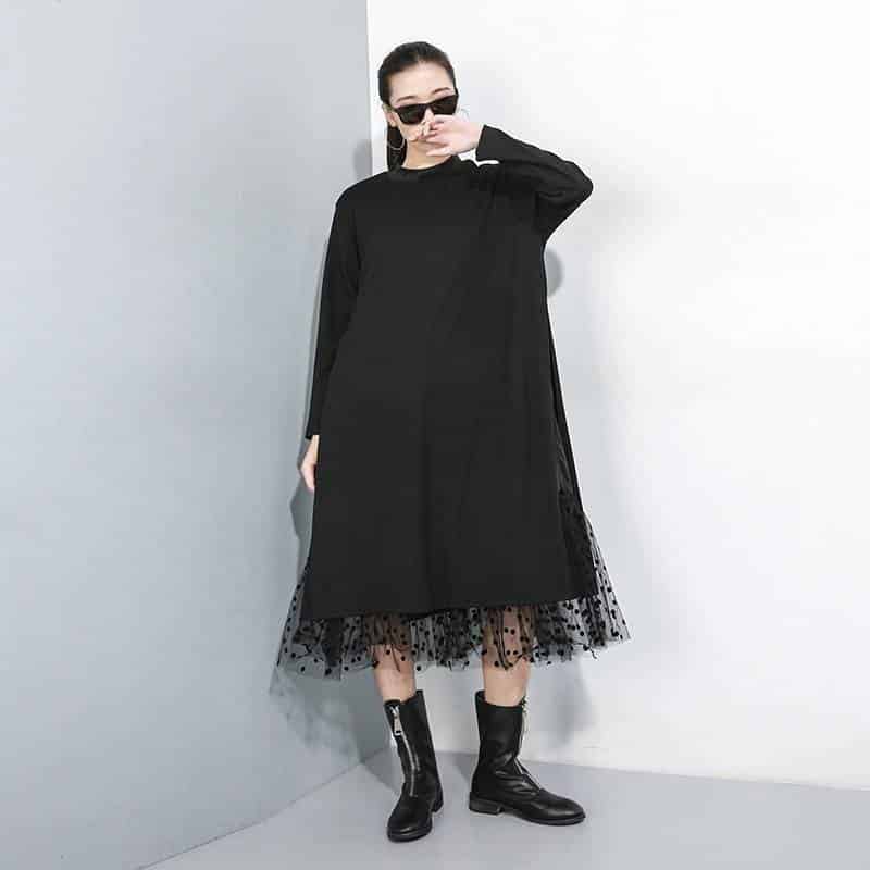 black mesh split joint dress, view 3 - MRSLM