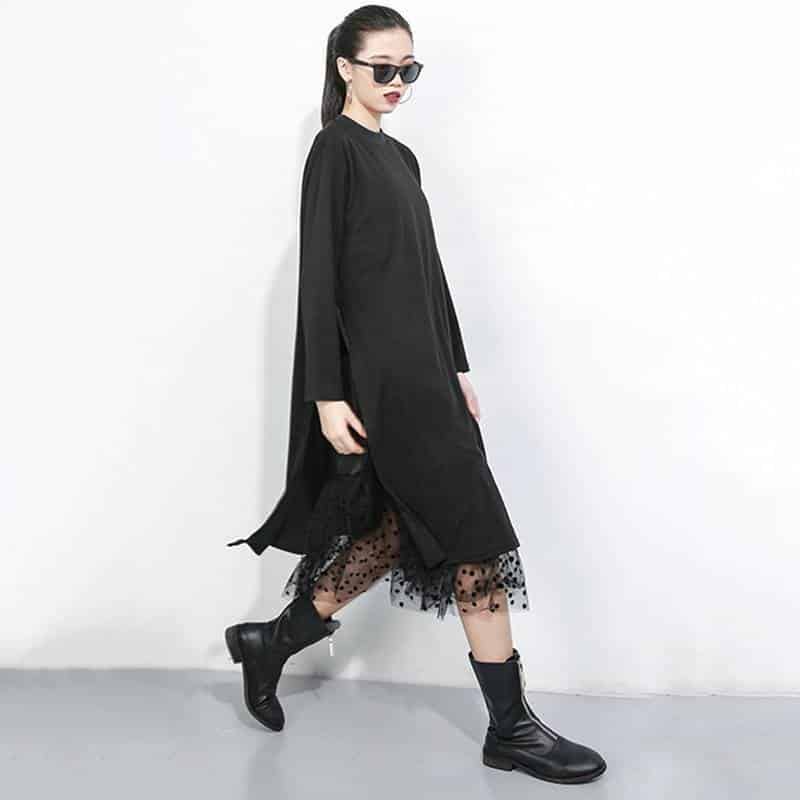 black mesh split joint dress, view 6 - MRSLM