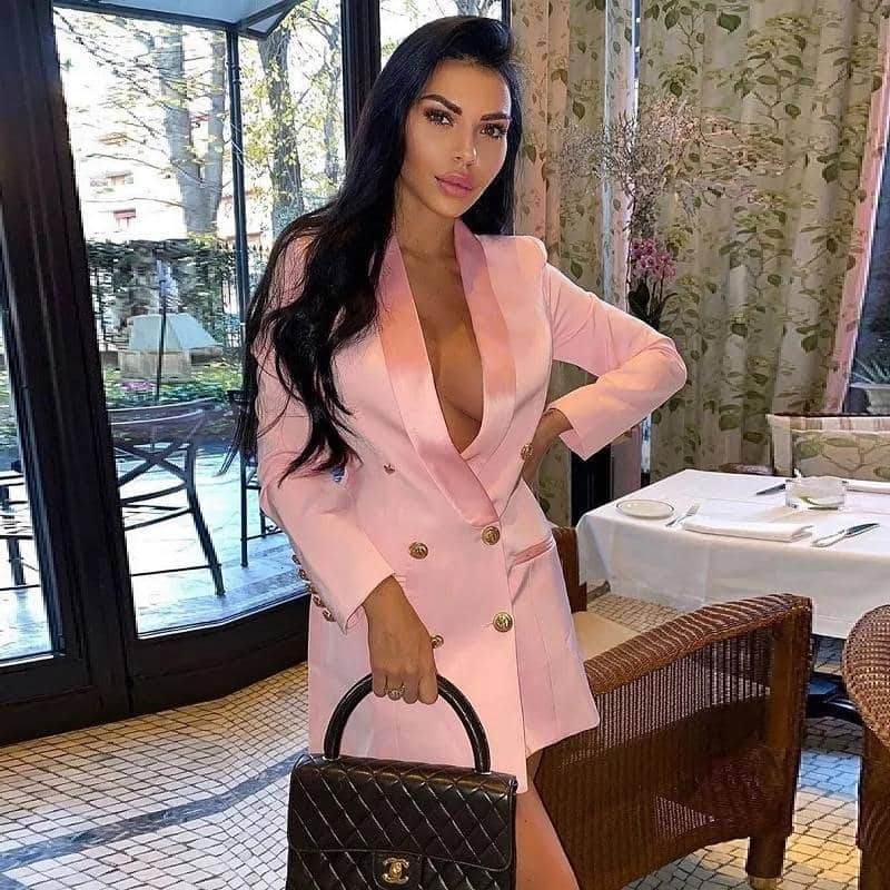 double breasted long blazer dress - MRSLM
