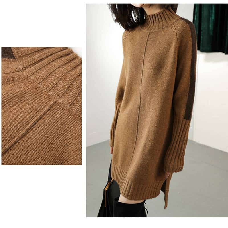 women's contrast sleeve knitted dress, view 6 - MRSLM
